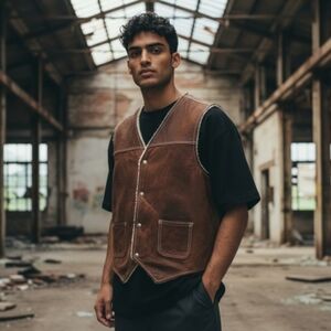 Vintage SEARS "The Leather Shop" Brown Sherpa Lined Vest